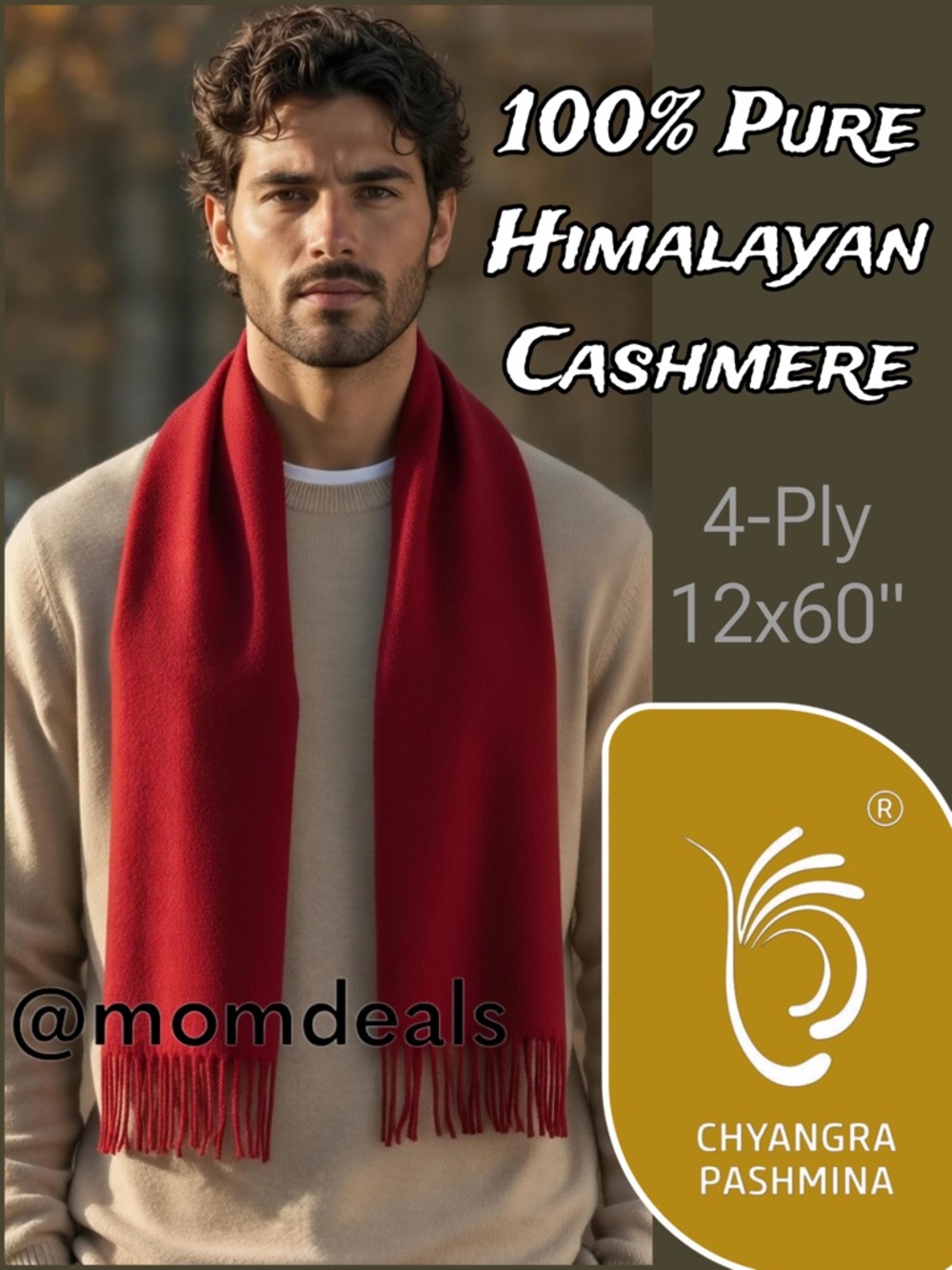 100% Pure 4-Ply Chyangra Pashmina Cashmere Scarf Handmade Nepal COA NWT PURE RED